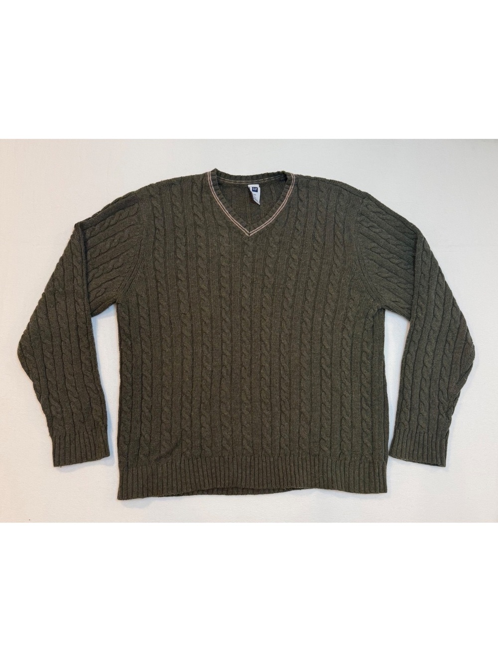 GAP Men's Olive Green Cable Knit V-Neck Sweater XL
